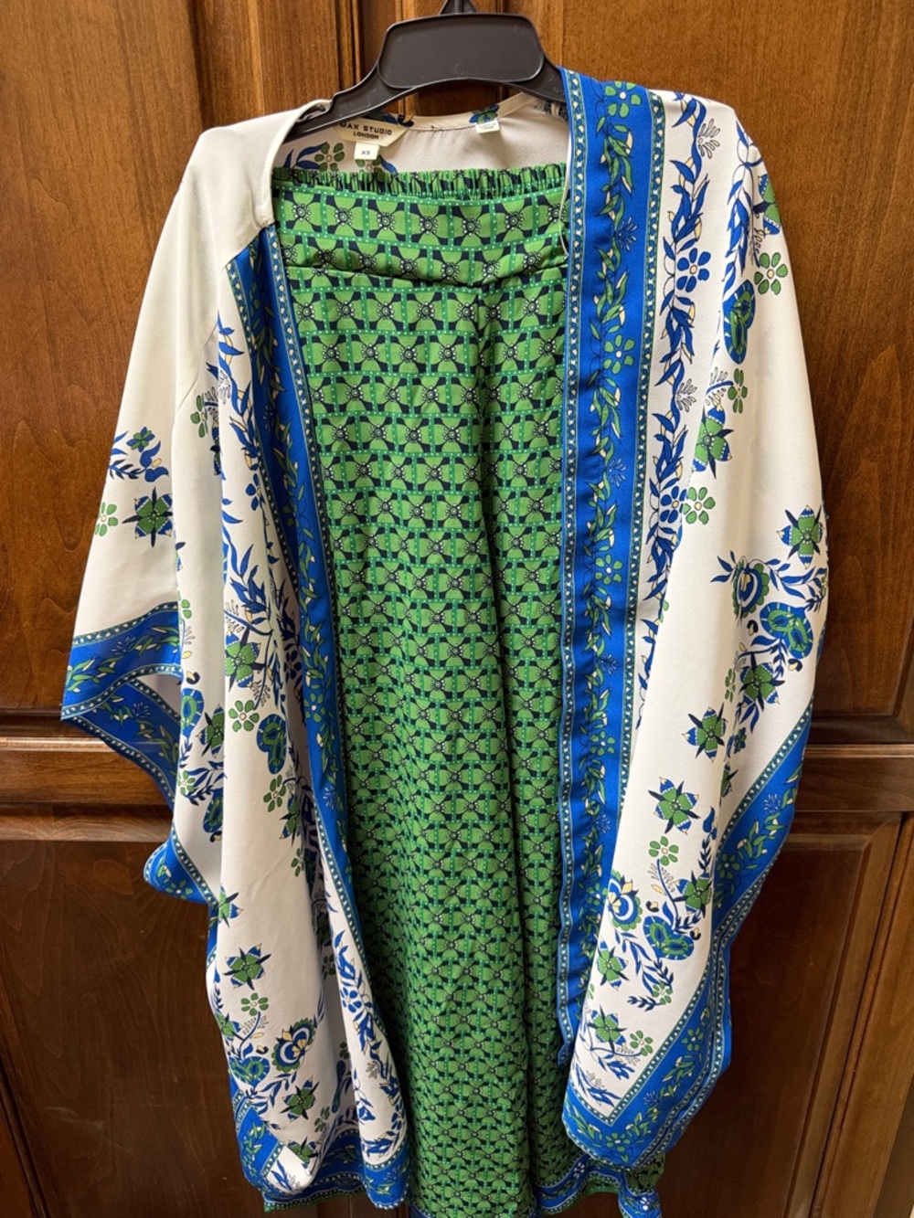 Max Studio Green and Navy Floral-Patterned Dress